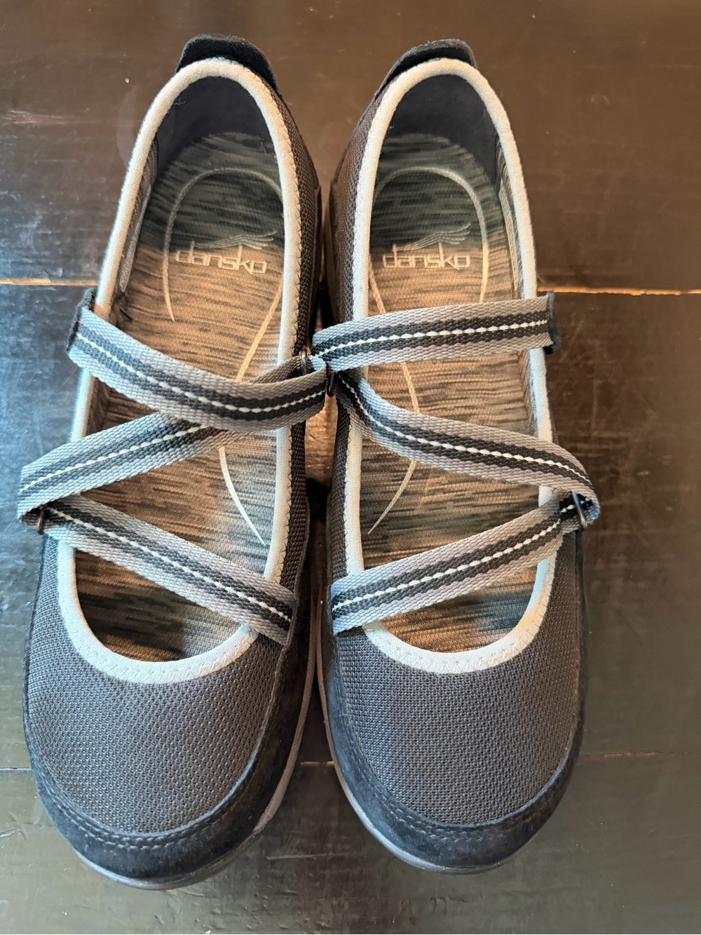 DANSKO Haven Mary Jane Flats Shoes-Size EU 37 Black Suede Mesh Straps Slip On - Picture 10 of 12